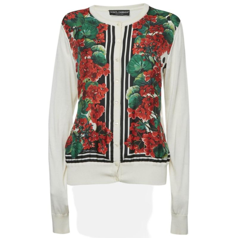 Women's Cream Printed Silk Cardigan