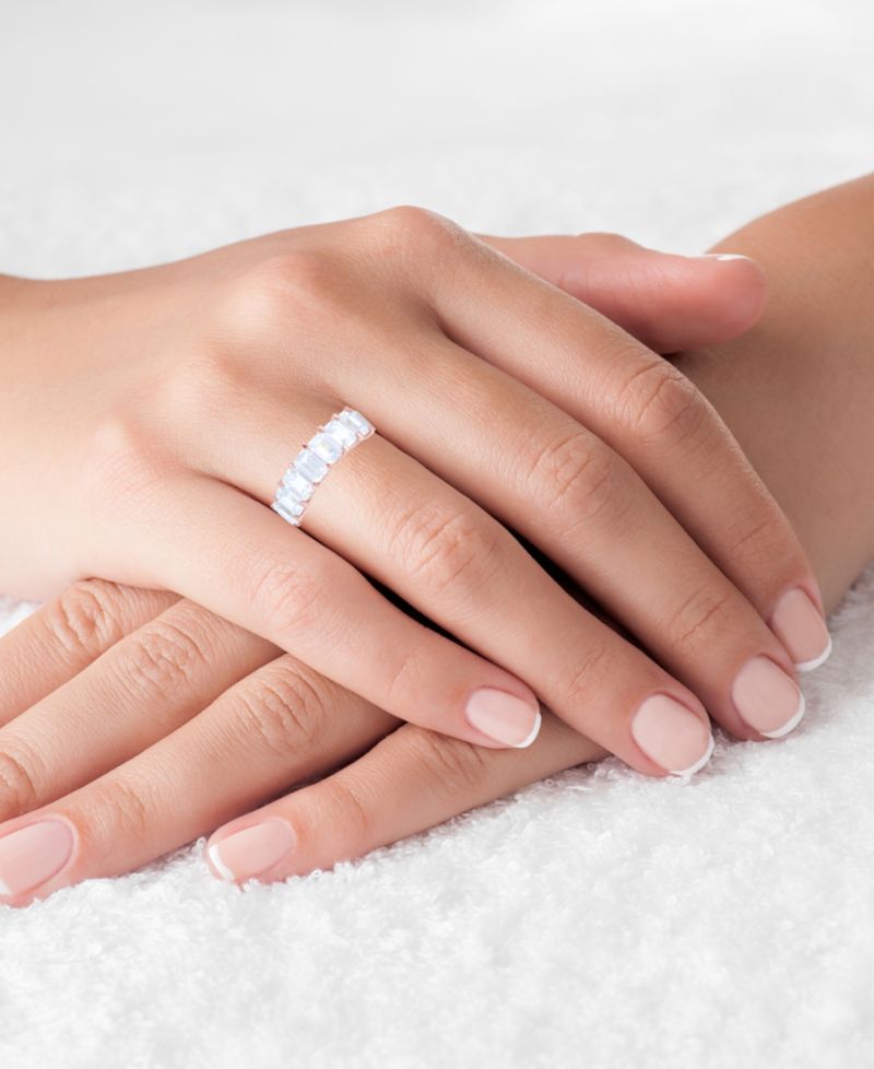 White Cubic Zirconia Eternity Band in 14k Rose Gold Plated Sterling Silver