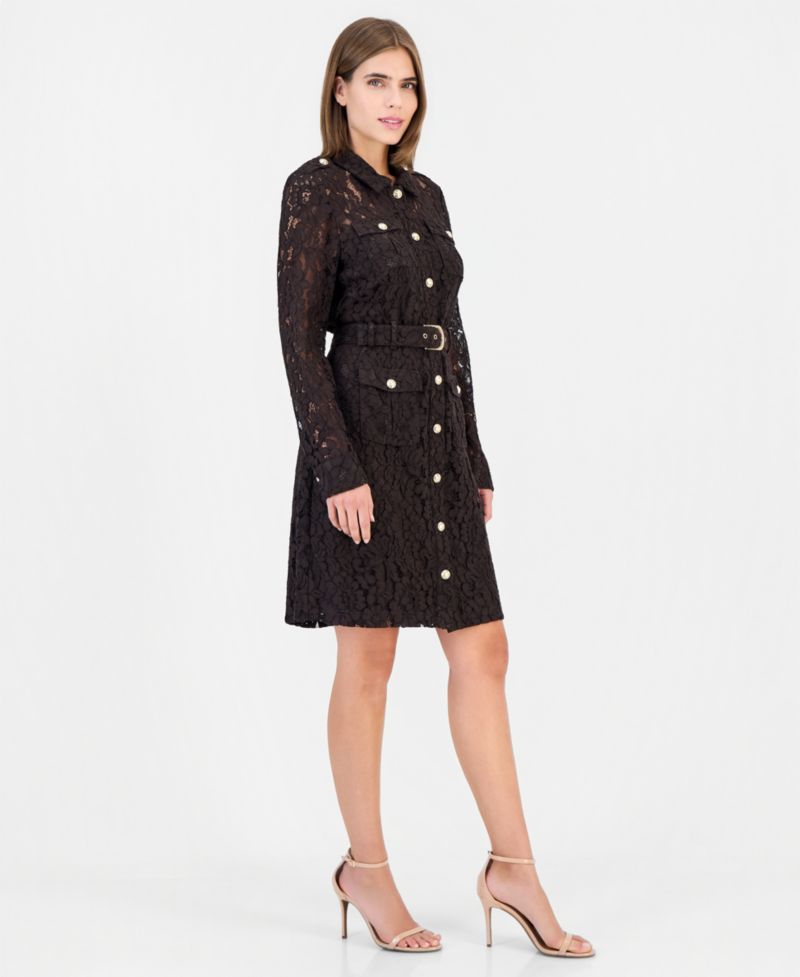 Women's Long-Sleeve Lace Shirt Dress
