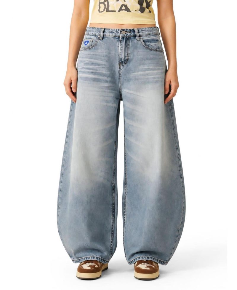 Women's Baggy Barrel High-Rise Wide-Leg Washed Jeans