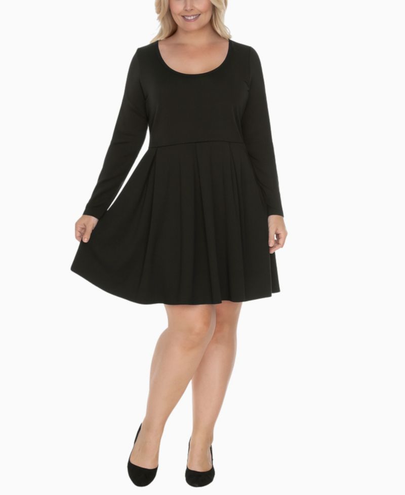 Plus Size Classic Long Sleeve Fit and Flare Dress