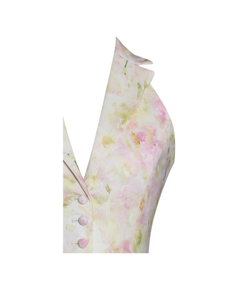 Women Lauren Pink Floral Print Ruched Back Linen Suit Vest