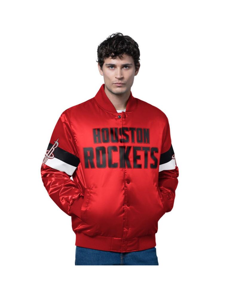 Men's Red Houston Rockets Triple Option Varsity Full-Snap Satin Jacket