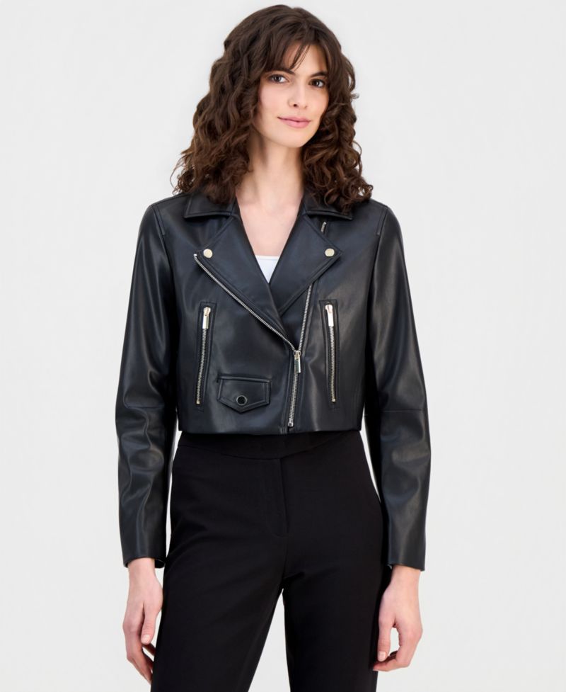 Women's Faux Leather Cropped Moto Jacket