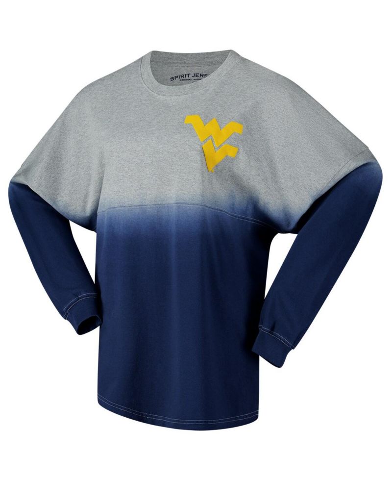 Men's and Women's Navy/Gray West Virginia Mountaineers Ombre Long Sleeve T-Shirt