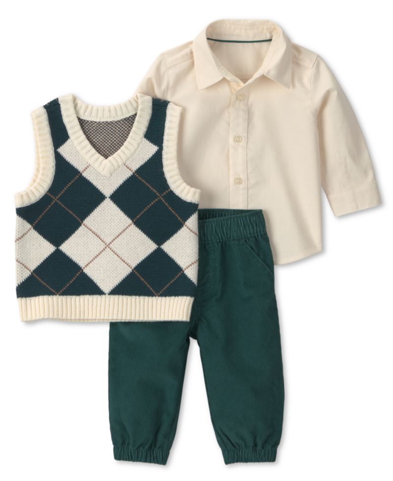 Baby Boys' Argyle Vest, Shirt and Pants, 3-Piece Set