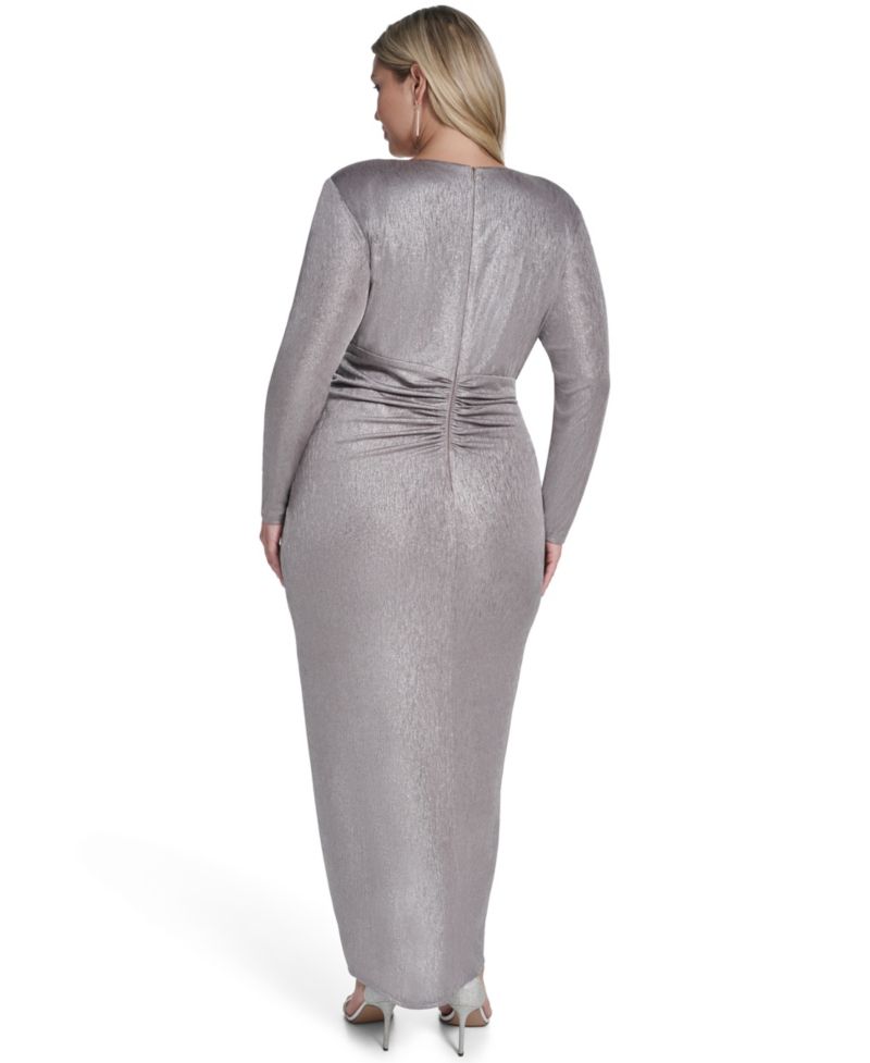 Petite Long-Sleeve V-Neck Gown