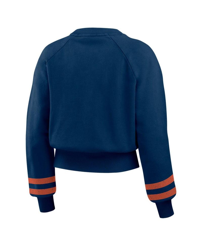 Women's Navy Houston Astros Vintage Washed Cropped Pullover Sweatshirt