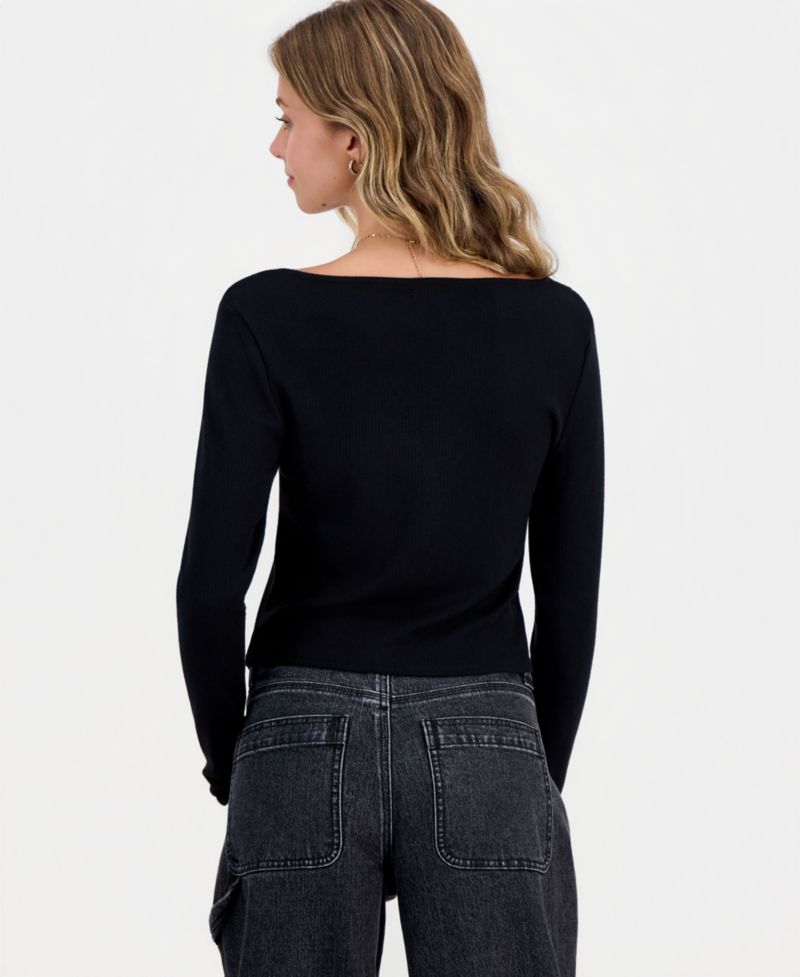 Juniors' Lace-Trim Ribbed Knit Top