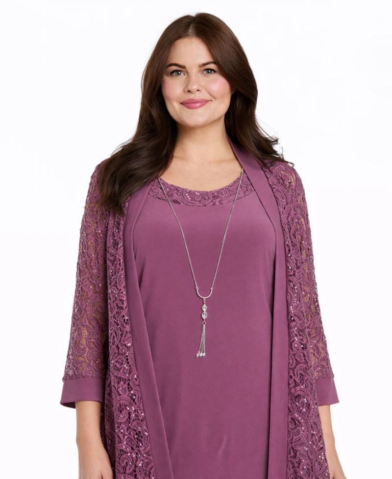Women's 2-Pice. Sequined Lace Jacket & Necklace Dress Set
