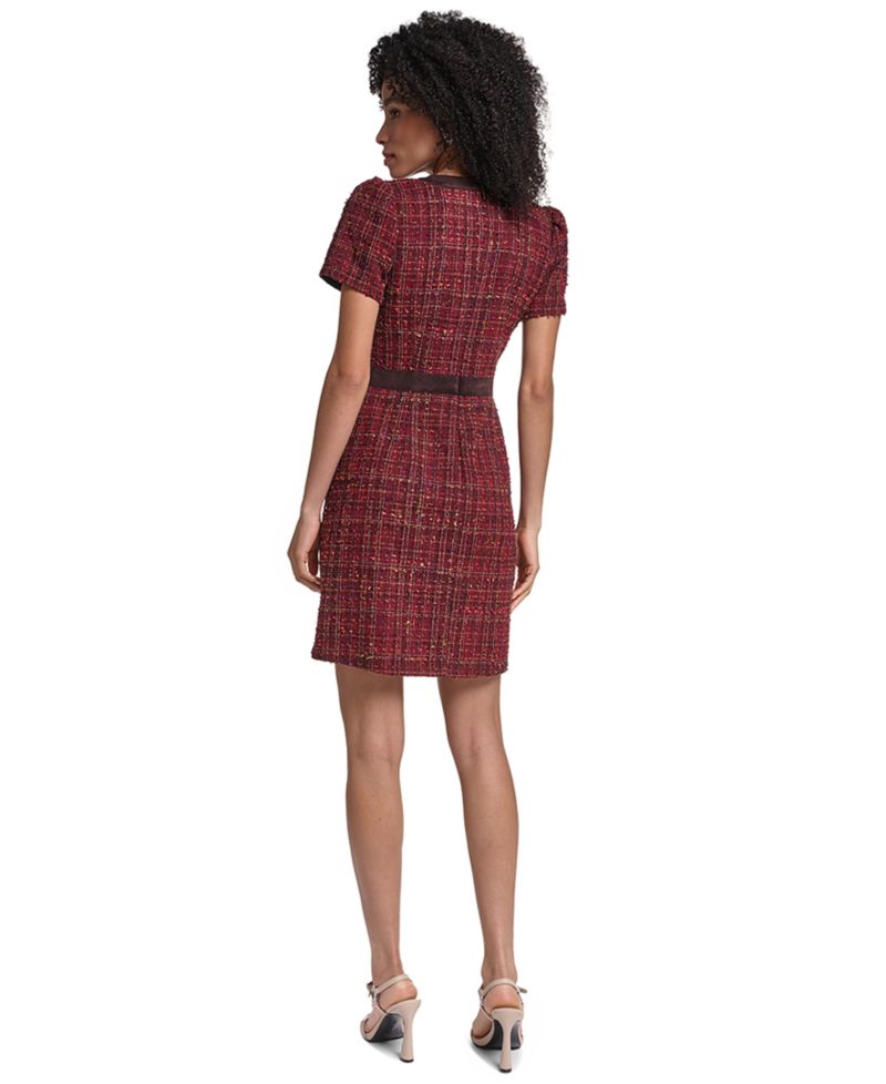 Women's Short-Sleeve Tweed Crewneck Sheath Dress