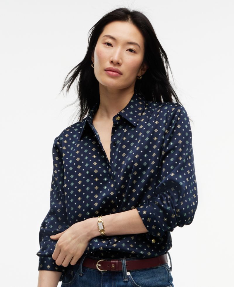 Women's Fluid Floral-Print Long-Sleeve Blouse