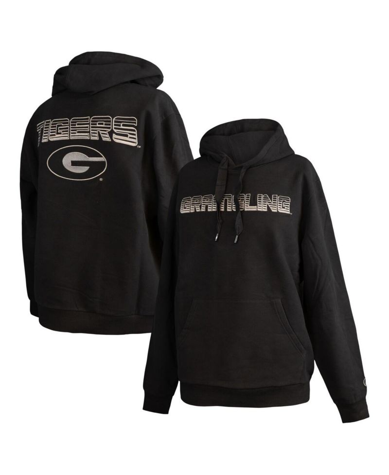 Men's Black Grambling Tigers Puff Print Sliced Pullover Hoodie