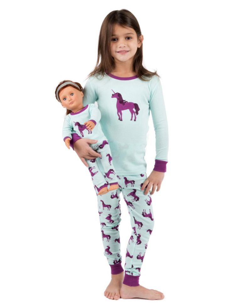Toddler Girls Matching Doll Snug-Fit Cotton Long Sleeve All-Over Animal Print Pajamas