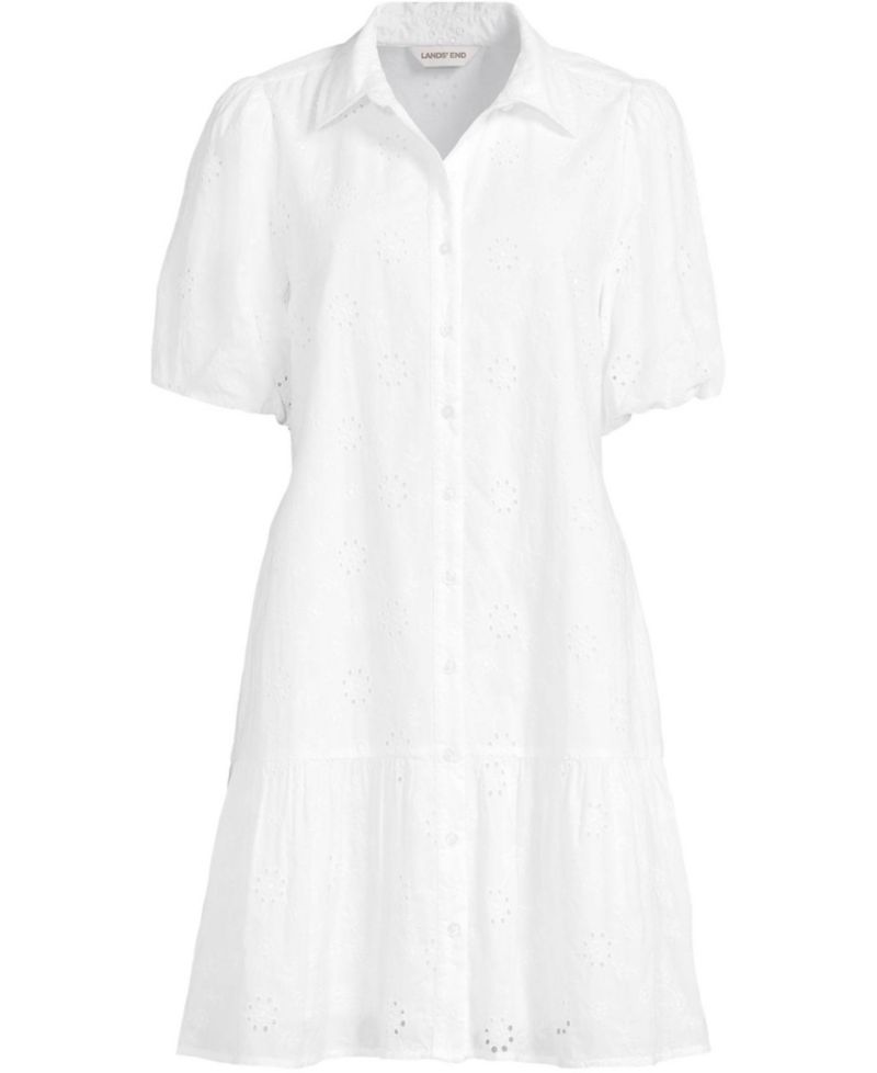 Women's Elbow Sleeve Eyelet Knee Length Shirt Dress