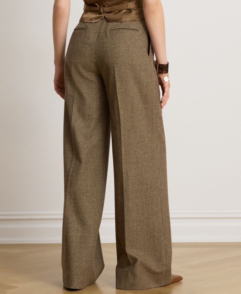 Petite High-Rise Wide-Leg Plaid Wool Pants, 29" Inseam