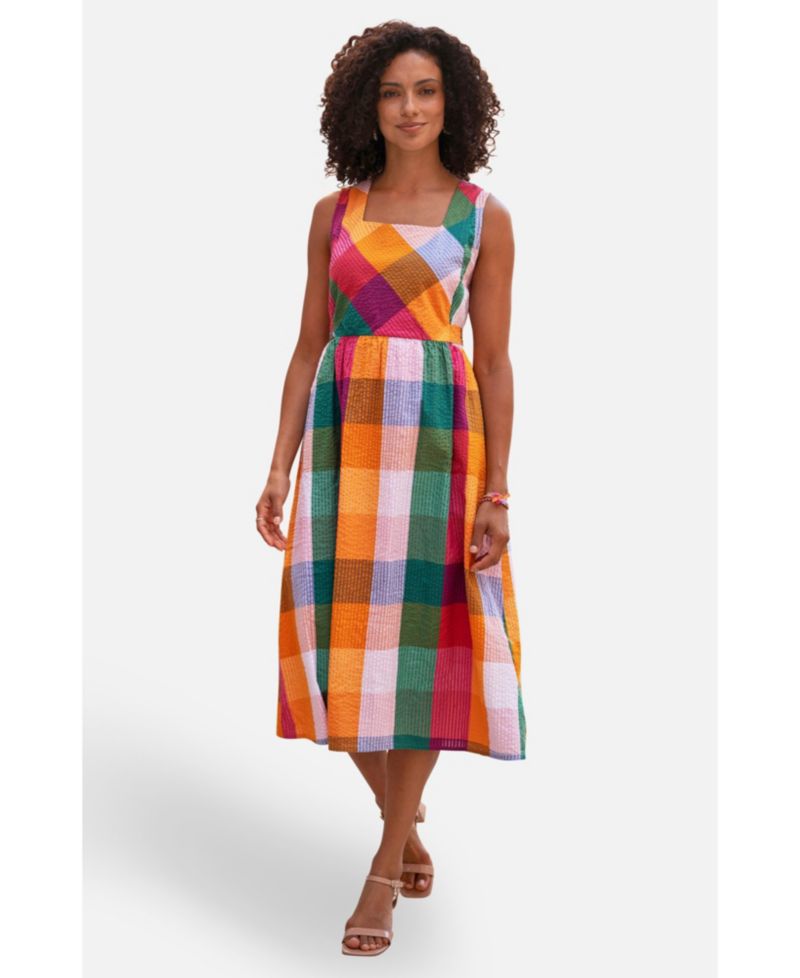 Women's Seersucker Cotton Midi Sun Dress
