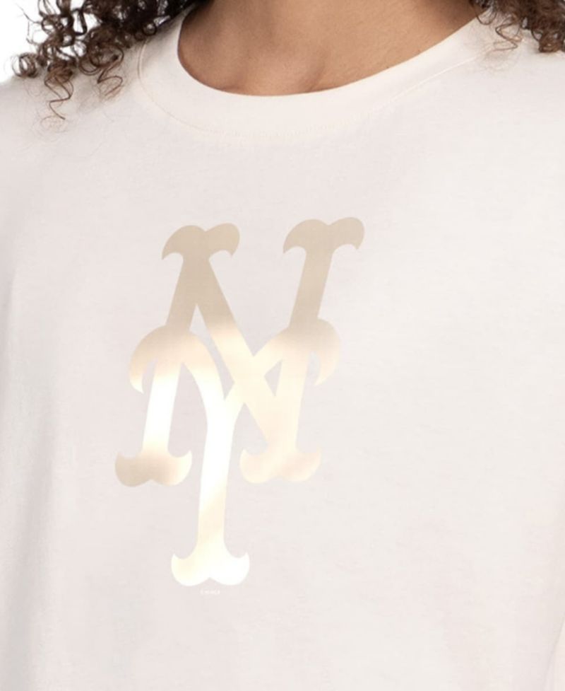 Women's Cream New York Mets Pastels Boxy Cropped T-Shirt