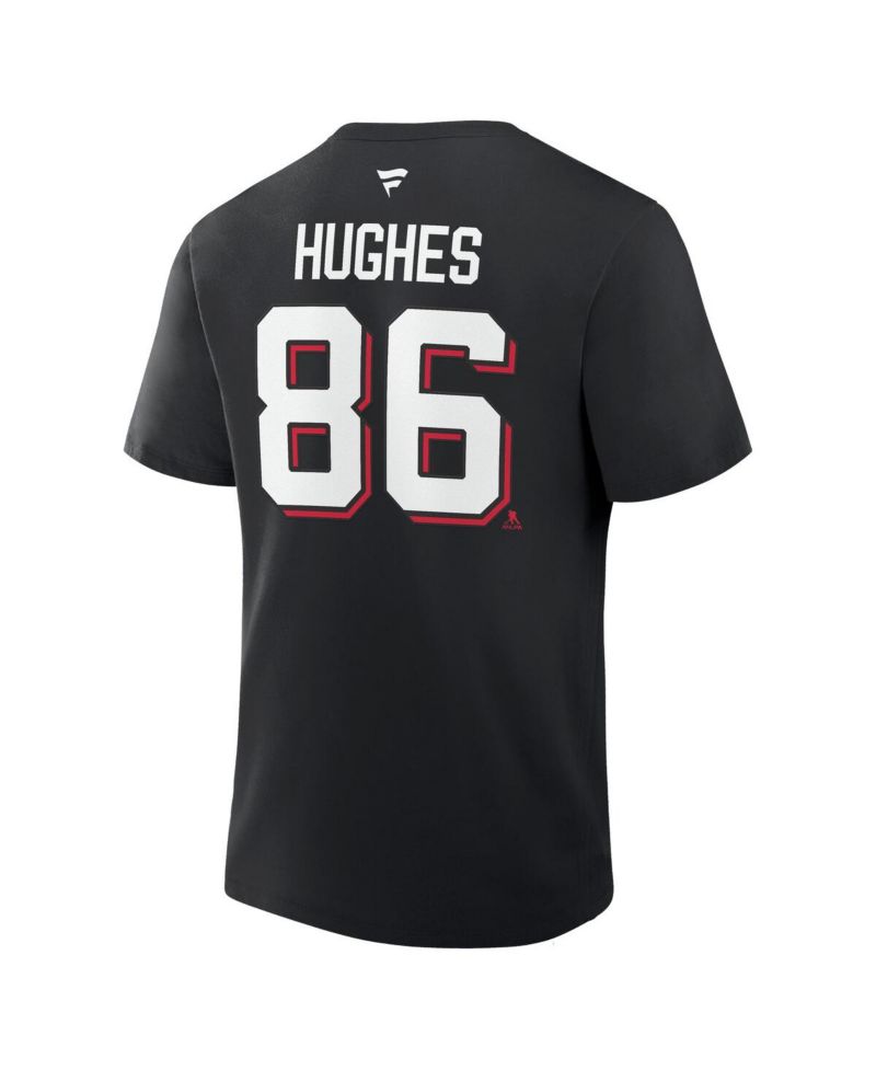 Men's Jack Hughes Black New Jersey Devils Authentic Stack Name & Number T-Shirt