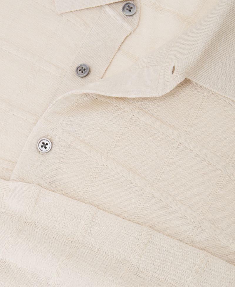 Men's Pallas Half Button Check Textured Polo Shirt