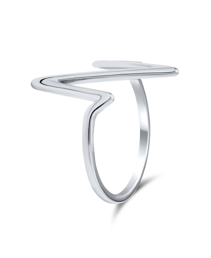 Geometric Chevron Lightening Bolt Heartbeat Ring .925 Sterling Silver
