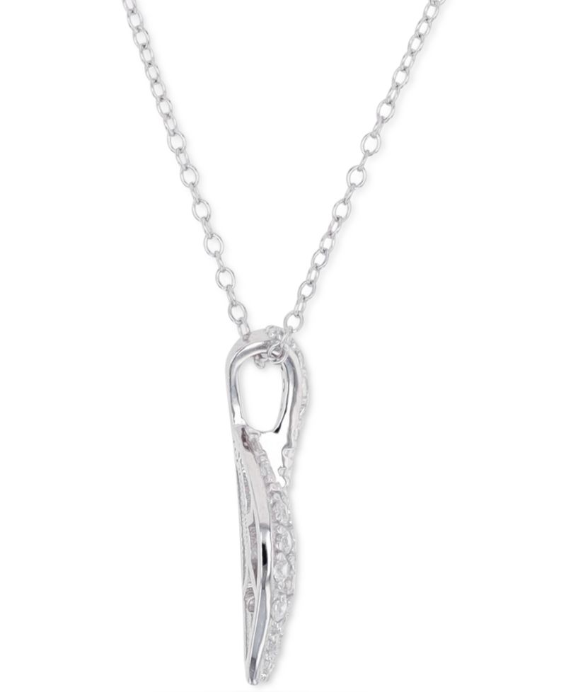 Cubic Zirconia Leaf 18" Pendant Necklace in Sterling Silver