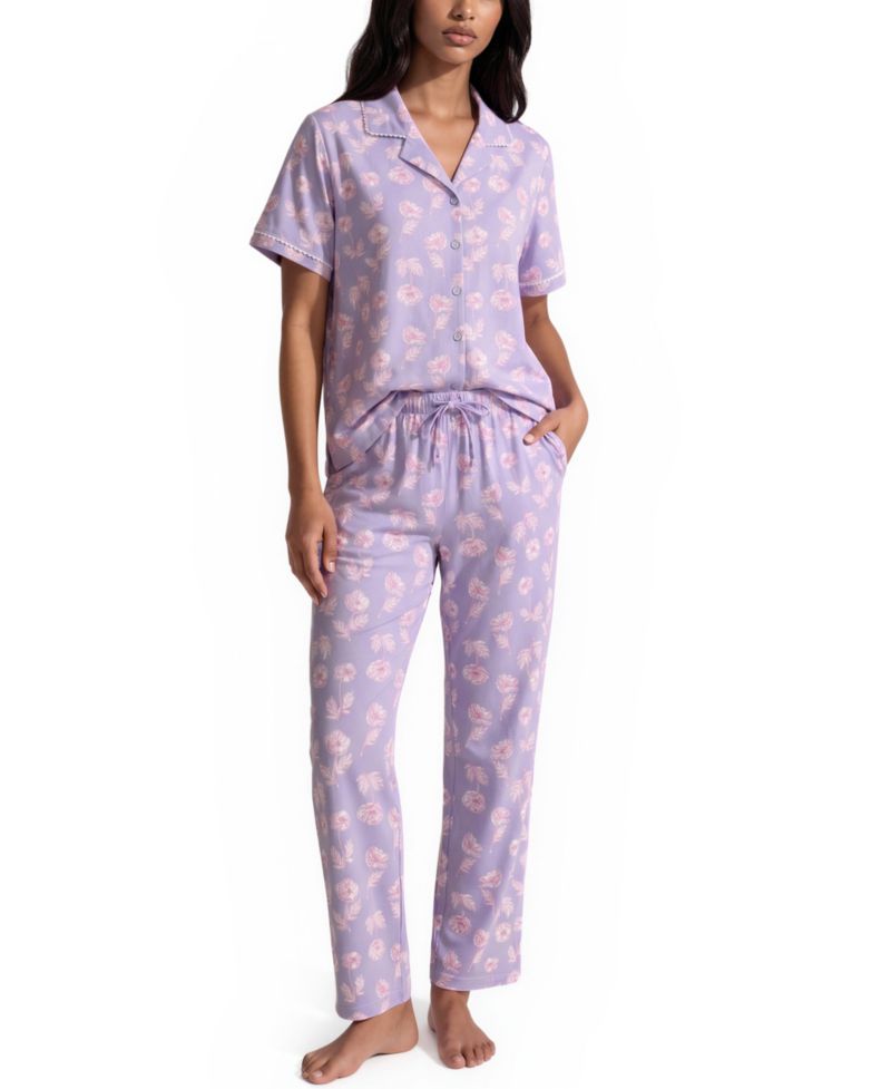 Women's Mix Match Notch-Neck Top with Pajama Shorts and Pants, 3-Piece set