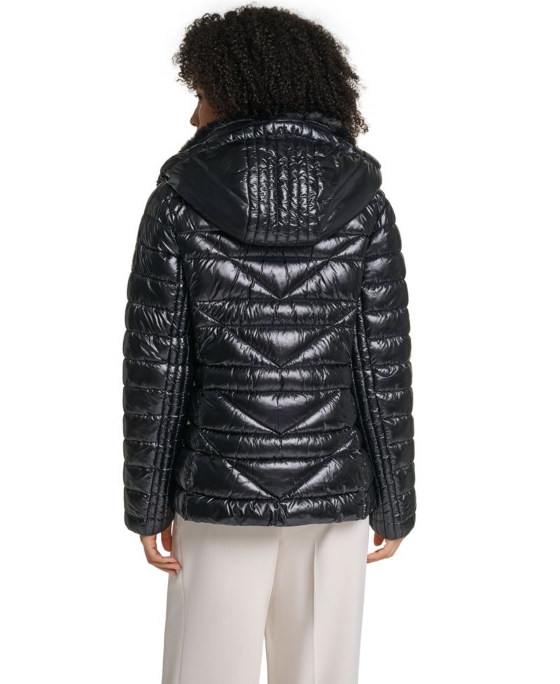 Women's Short Hooded Faux Fur Collar Puffer Jacket