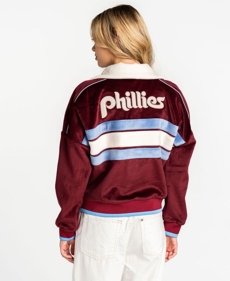 Women's Burgundy Philadelphia Phillies Velvet Cord Full-Zip Jacket