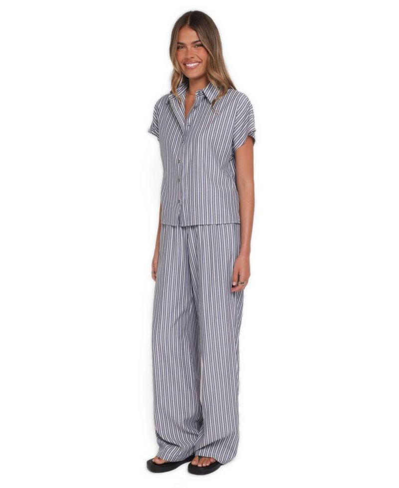 Women's Melanie Striped Wide-Leg Button-Down Shirt and Pants, 2-Piece Set