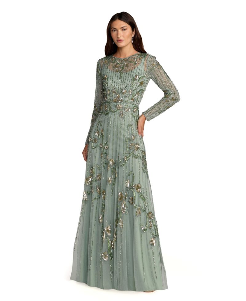 Women's Embellished Long-Sleeve A-Line Gown