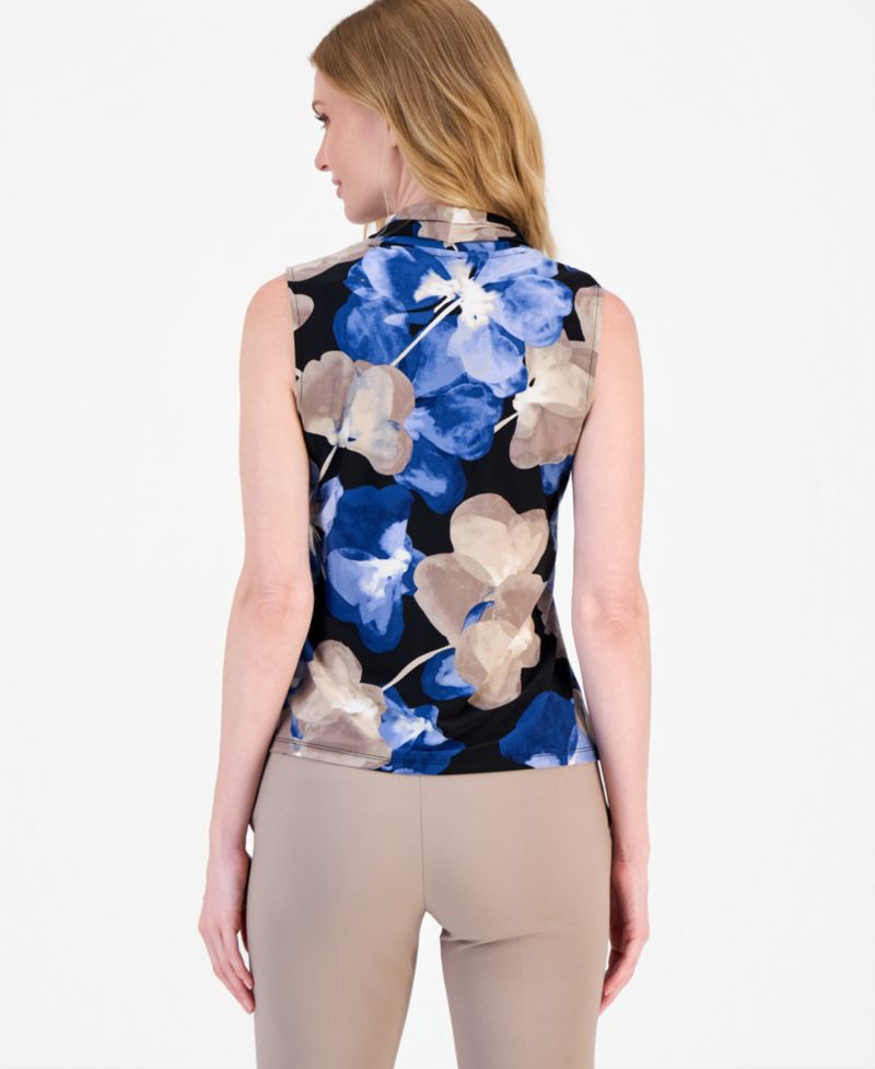 Women's Triple-Pleat V-Neck Sleeveless Top