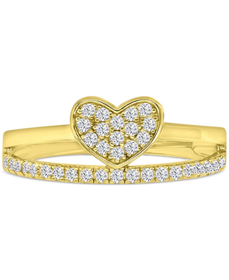 Cubic Zirconia Heart Cluster Split Shank Ring in 14k Gold-Plated Sterling Silver