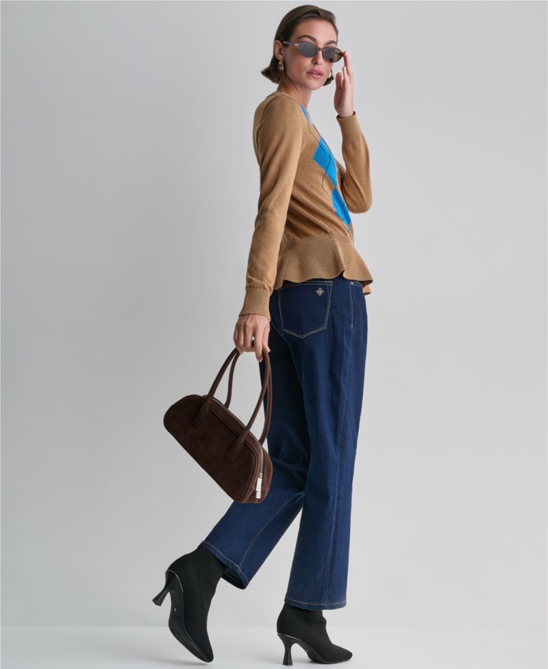 Women's Argyle Peplum Crewneck Sweater