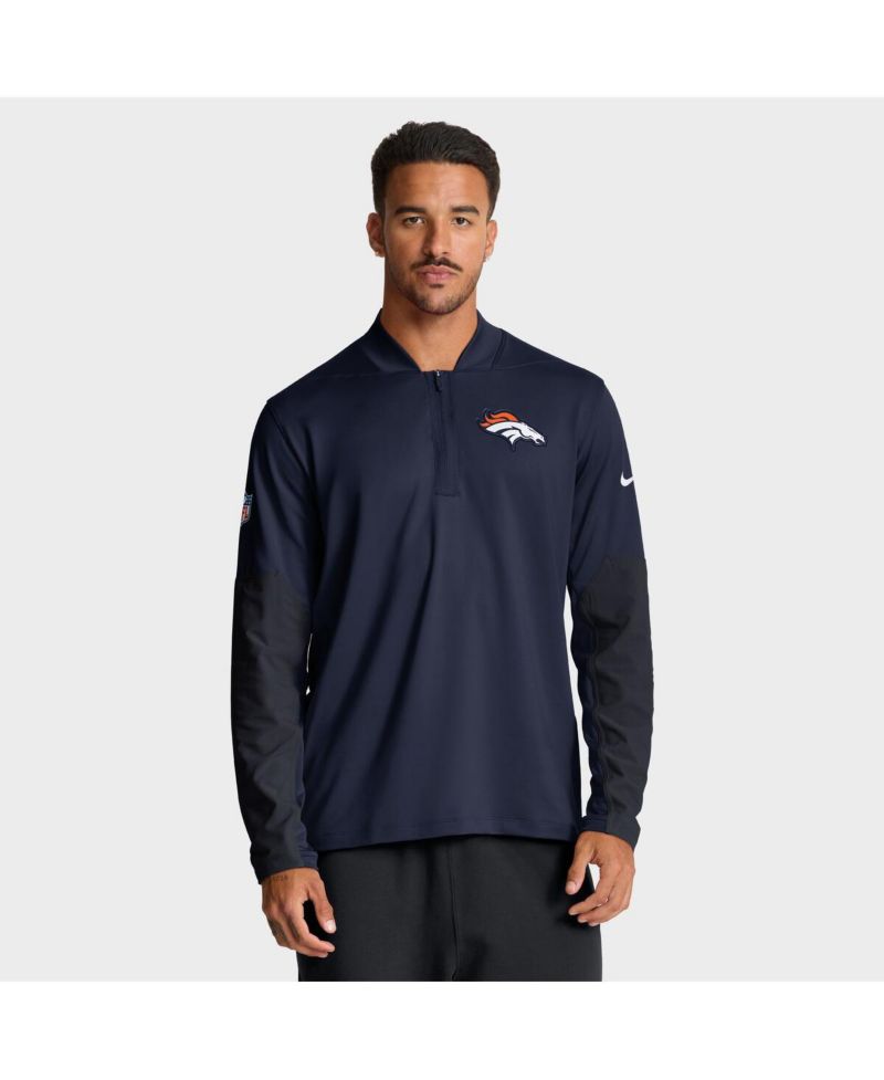 Men's Navy Denver Broncos Sideline Dri-FIT Half-Zip Pullover Hoodie