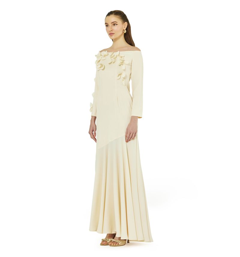 Women's Off-The-Shoulder Floral Embellished Flary Gown