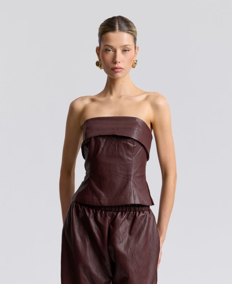 Women's Faux Leather Sleeveless Tube Top