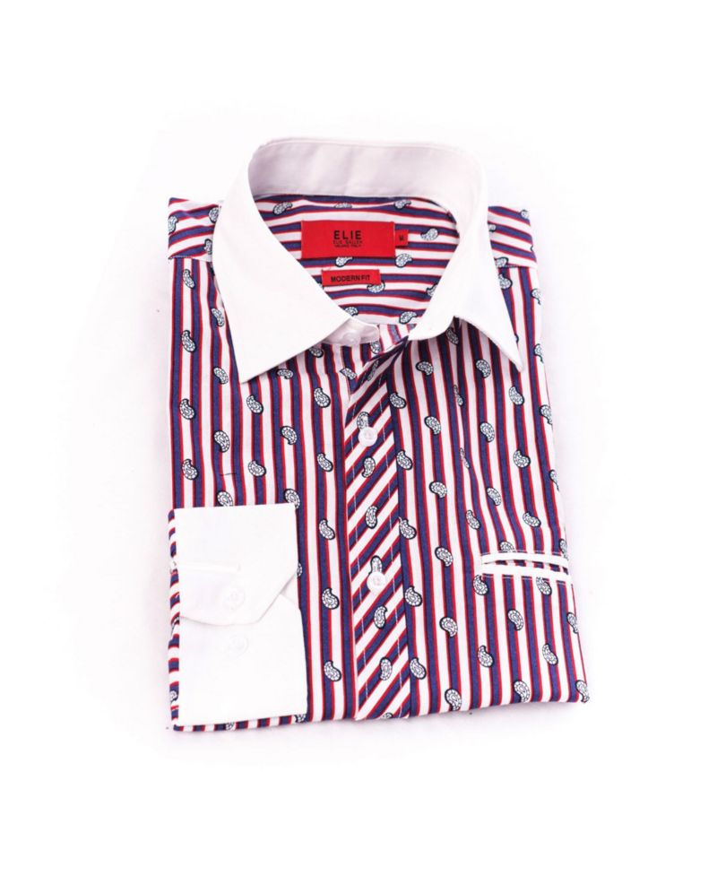 Little Boys Red Slim Fit Printed Button-Down Shirt