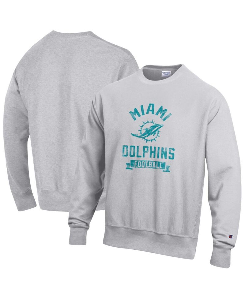 Men's Heather Gray Miami Dolphins Reverse Weave Fleece Pullover Sweatshirt