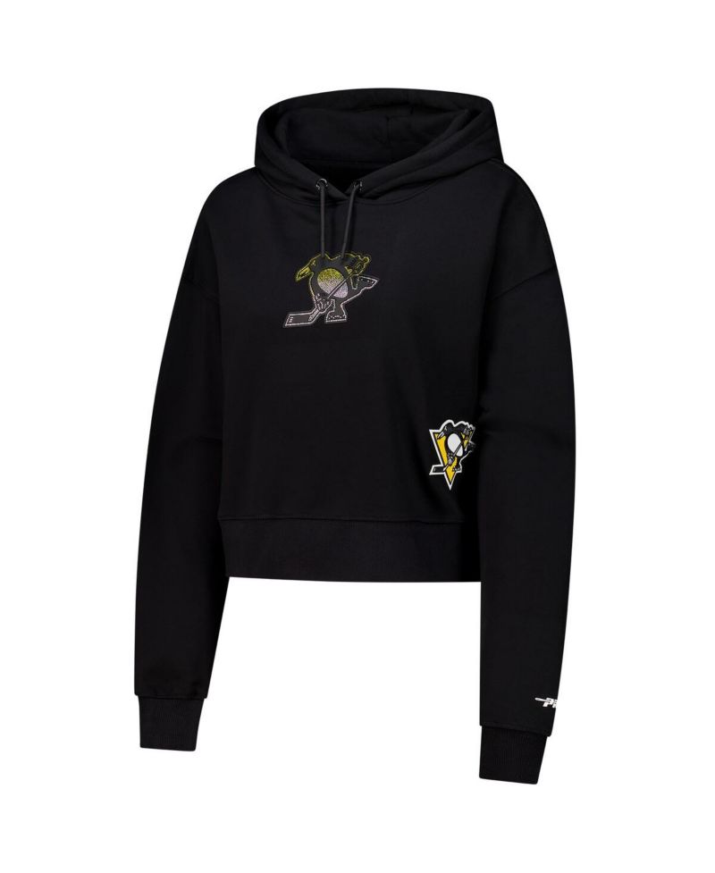Women's Black Pittsburgh Penguins Jewels Cropped Pullover Hoodie