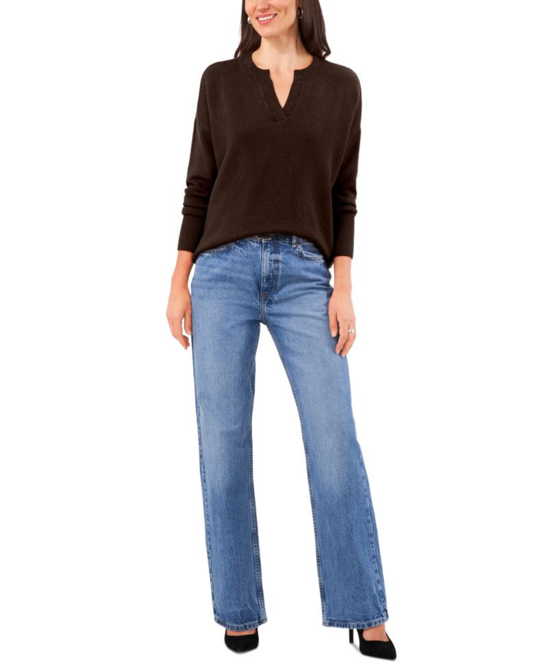 Women's Cozy V-Neck Dropped-Shoulder Sweater