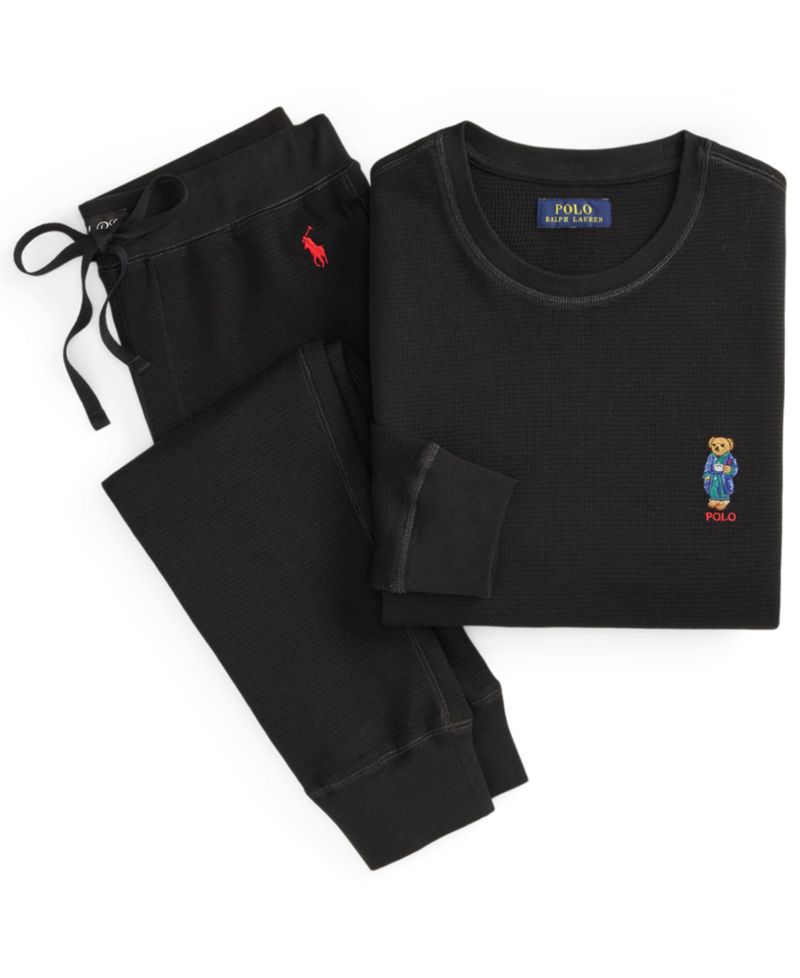 Men's Polo Bear Waffle-Knit Long-Sleeve Crewneck Top and Joggers, 2-Piece Set