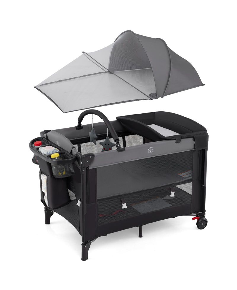 4-Level Adjustable Baby Bassinet with Foldable Design and Plush Mattress Changing Table