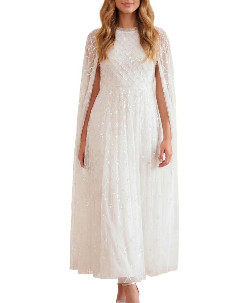 Women's Heart Lattice Cape Sequin-Embellished Floor-Length Gown