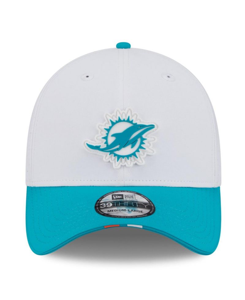 Men's White/Aqua Miami Dolphins 2025 NFL Training Camp 39THIRTY Flex Hat