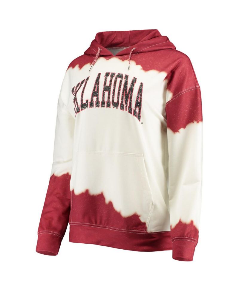 Women's White, Crimson Oklahoma Sooners For the Fun Double Dip-Dyed Pullover Hoodie