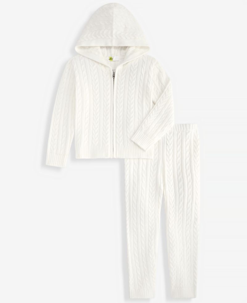 Toddler Girls' 12M-5T Dreamyarn Hooded Cable-Knit Hoodie and Pants, 2-Piece Set