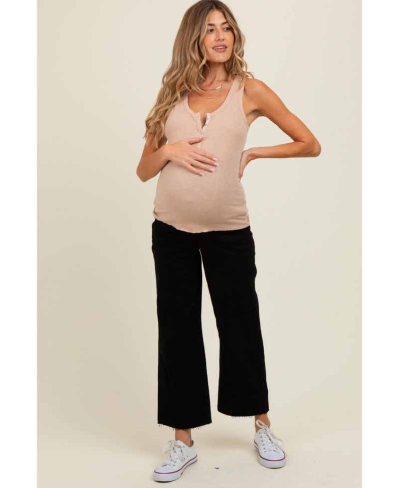 Women's Black Raw Hem Cropped Wide Leg Jeans