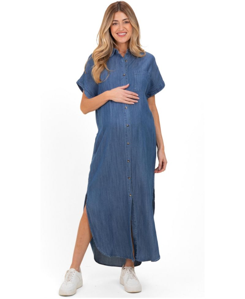 Women's Blue Chambray Button Down Shirt Dress