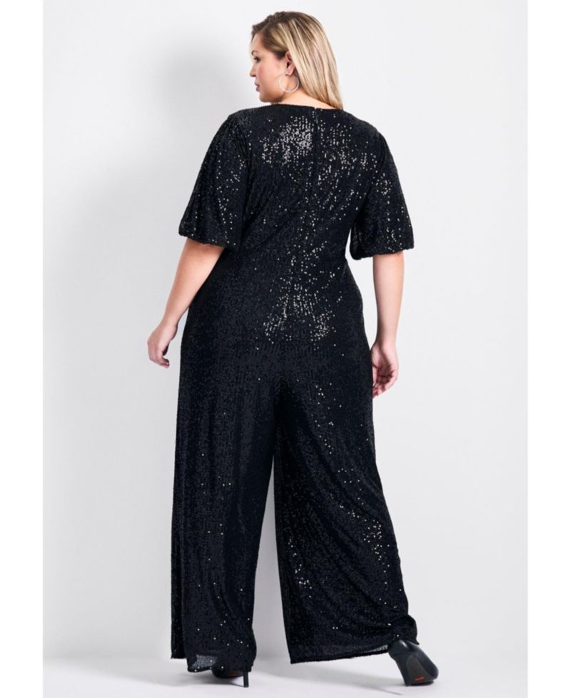 Women's Plus Size Nada Sequin Puff Sleeve Jumpsuit